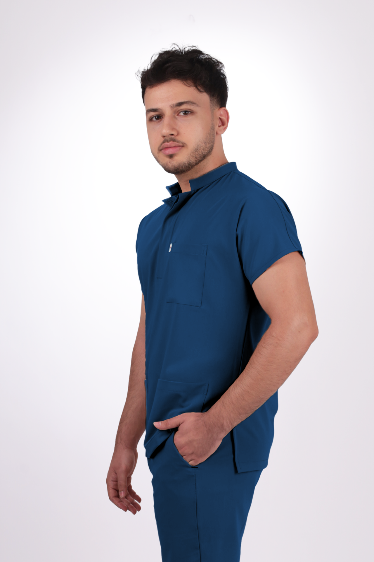 Premium Likralı Snap Seri Erkek Marine Petrol Scrubs