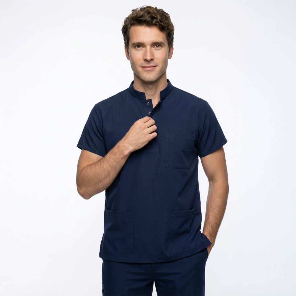 Likralı Snap Seri Erkek Lacivert Scrubs