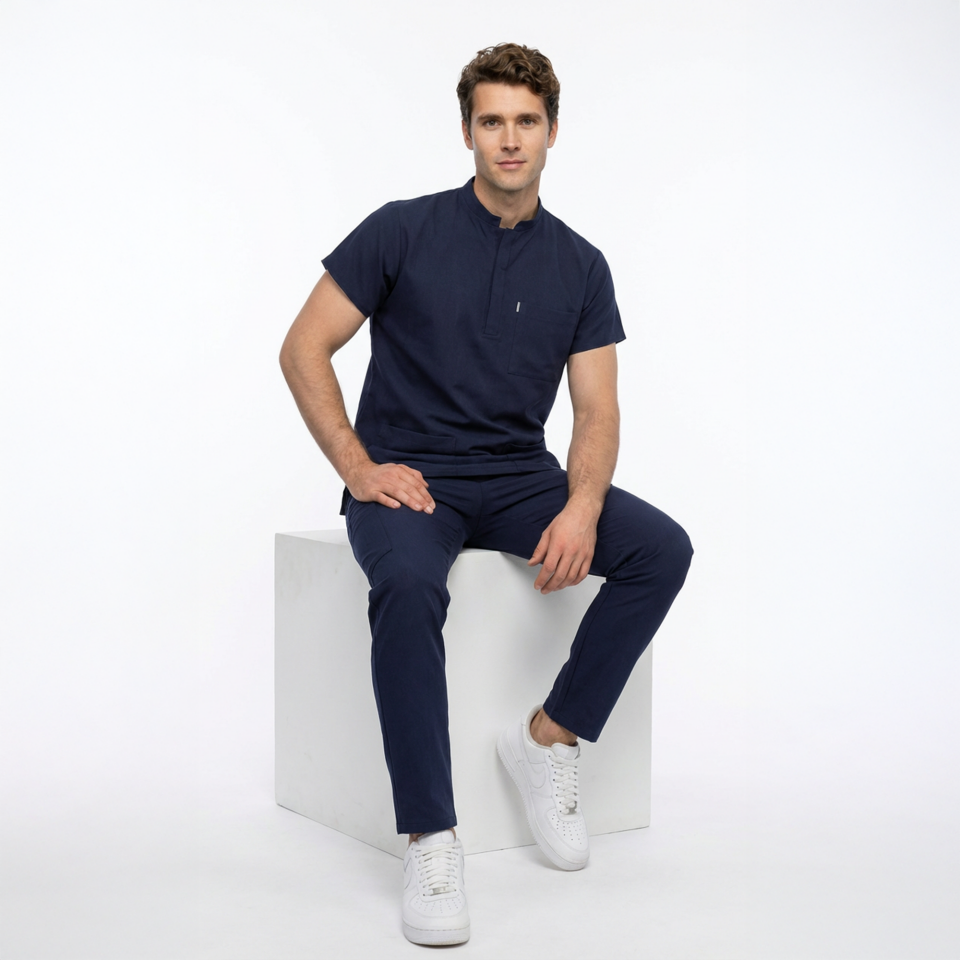 Likralı Snap Seri Erkek Lacivert Scrubs