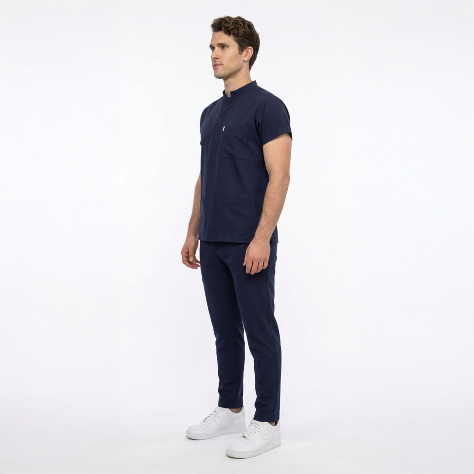 Likralı Snap Seri Erkek Lacivert Scrubs