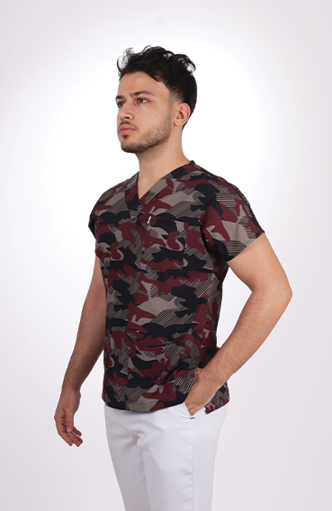 Premium Likralı Desenli Seri Erkek Bordo Kamuflaj Desen Tek Üst