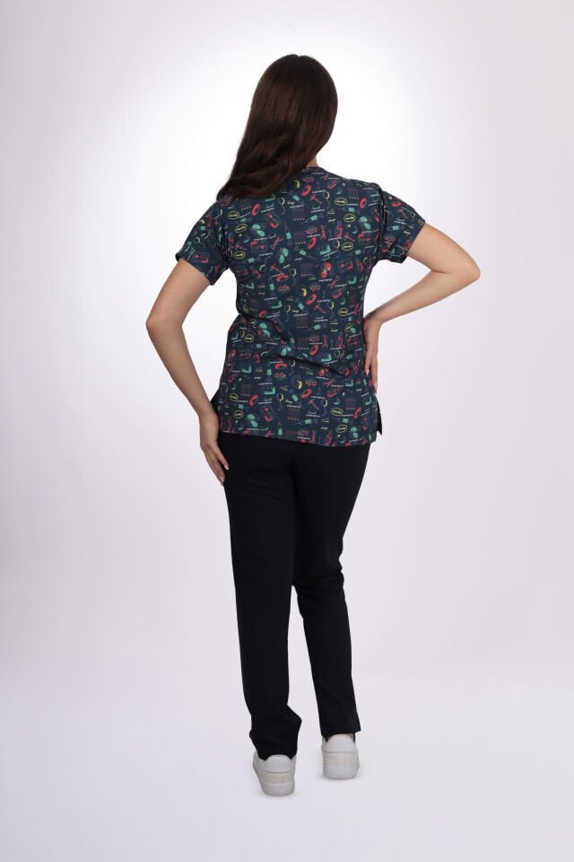Desenli Seri Bilimsel Desen Kadın Tek Üst