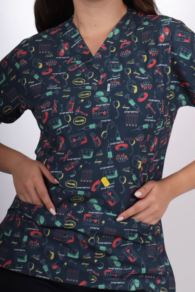 Desenli Seri Bilimsel Desen Kadın Tek Üst