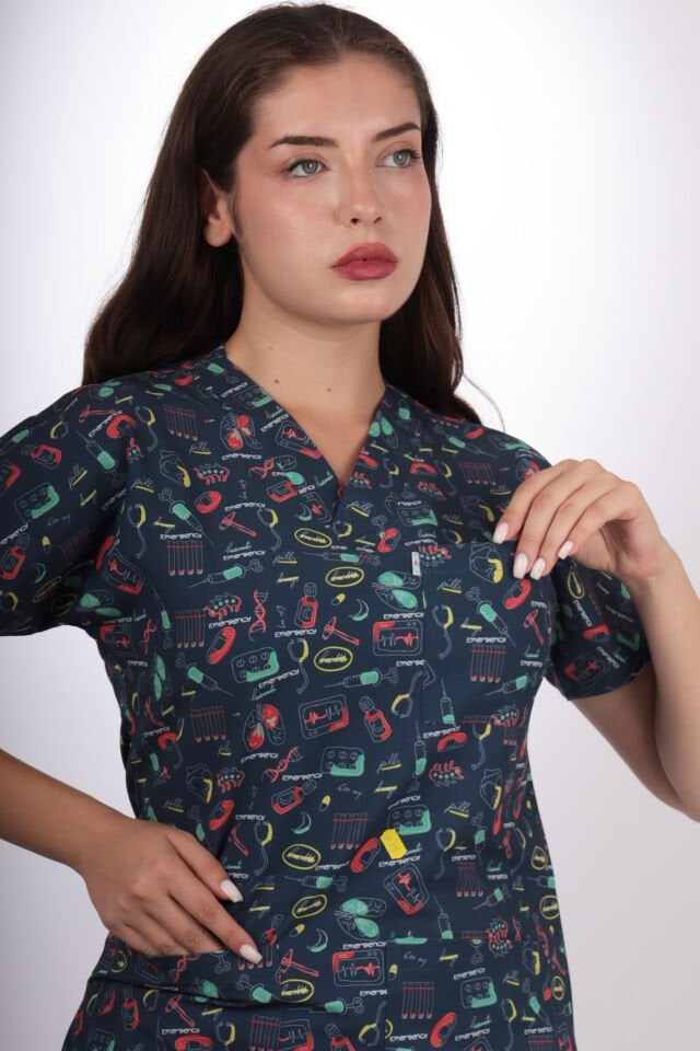 Desenli Seri Bilimsel Desen Kadın Tek Üst