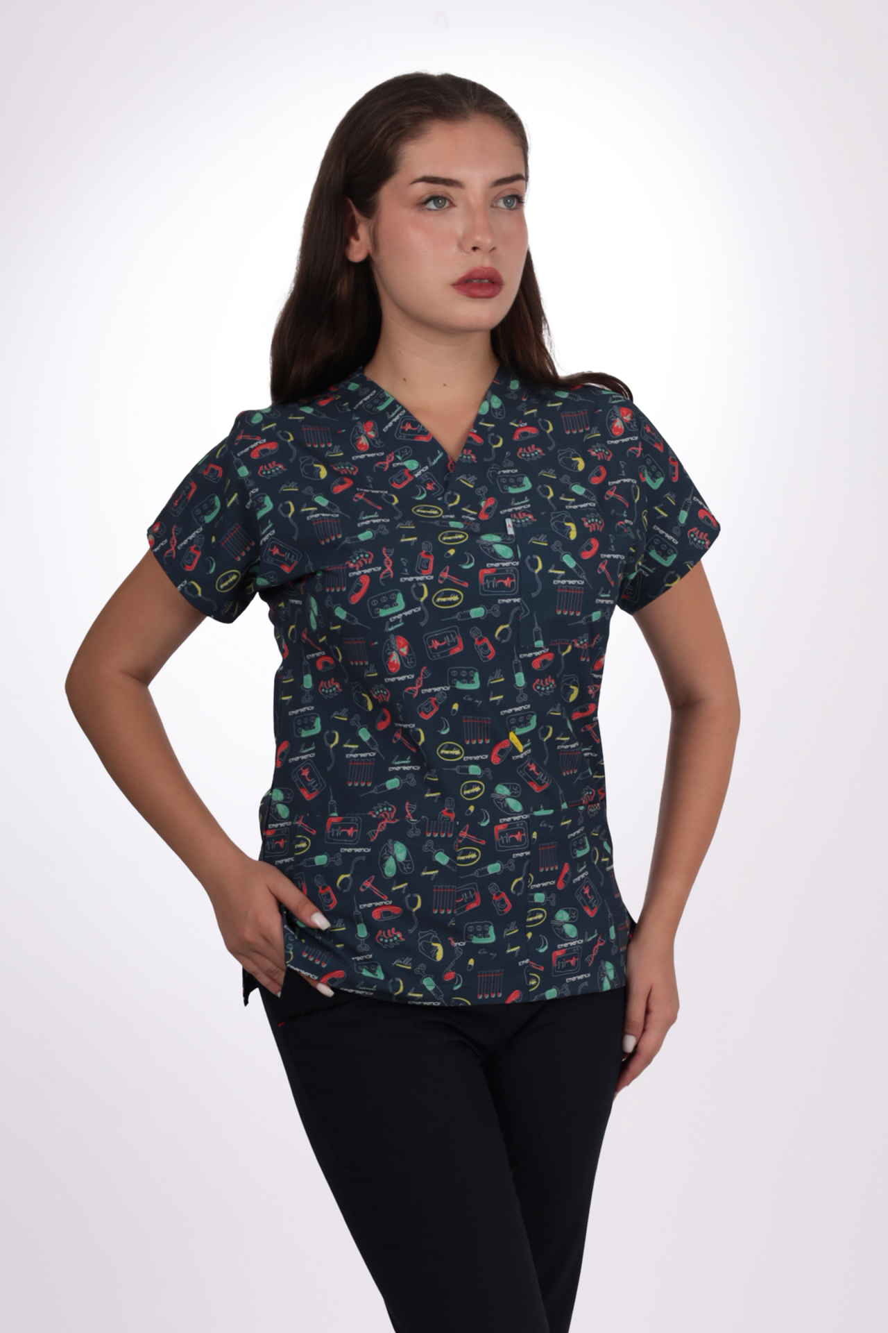 Desenli Seri Bilimsel Desen Kadın Tek Üst