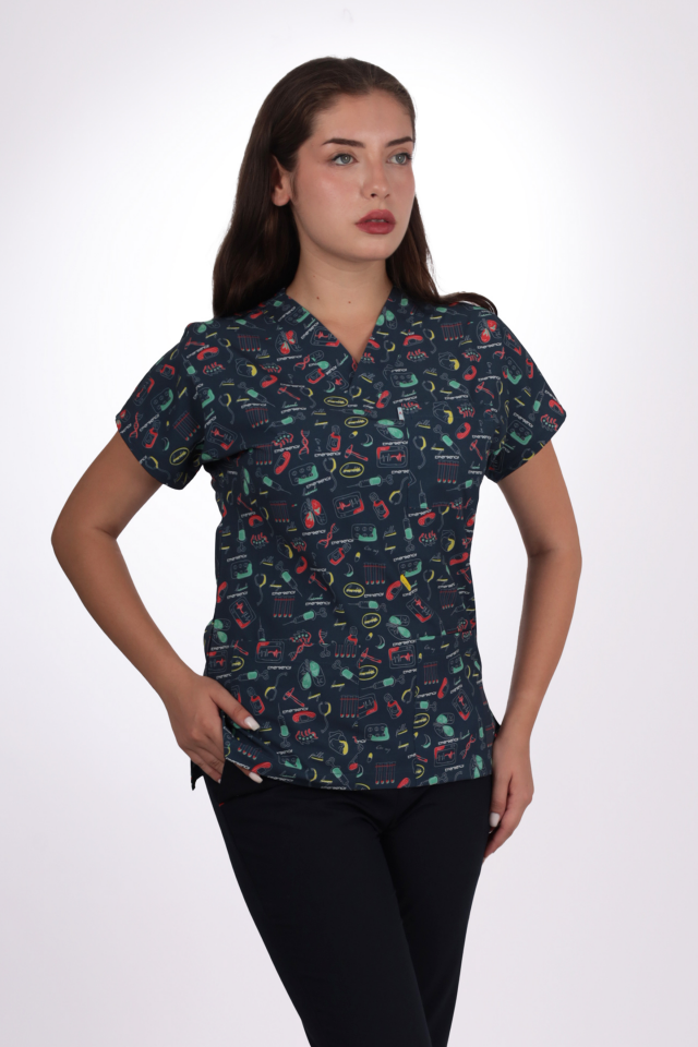 Desenli Seri Bilimsel Desen Kadın Tek Üst