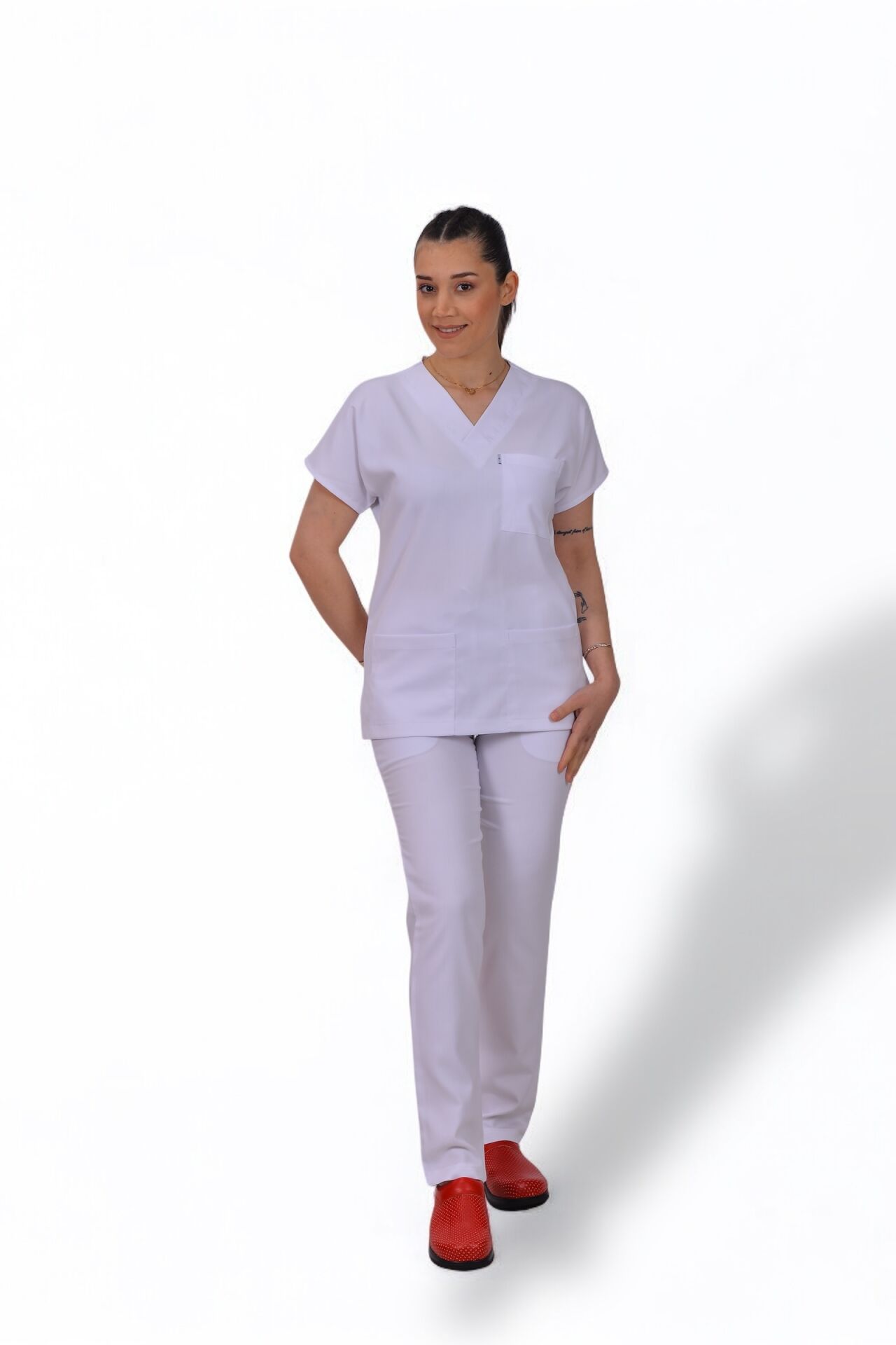 Premium Likralı Klasik Seri Kadın Beyaz Scrubs