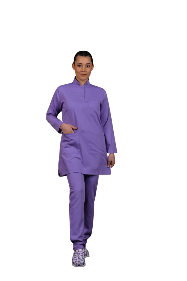 Likralı Tesettür Model Kadın Lila Scrubs