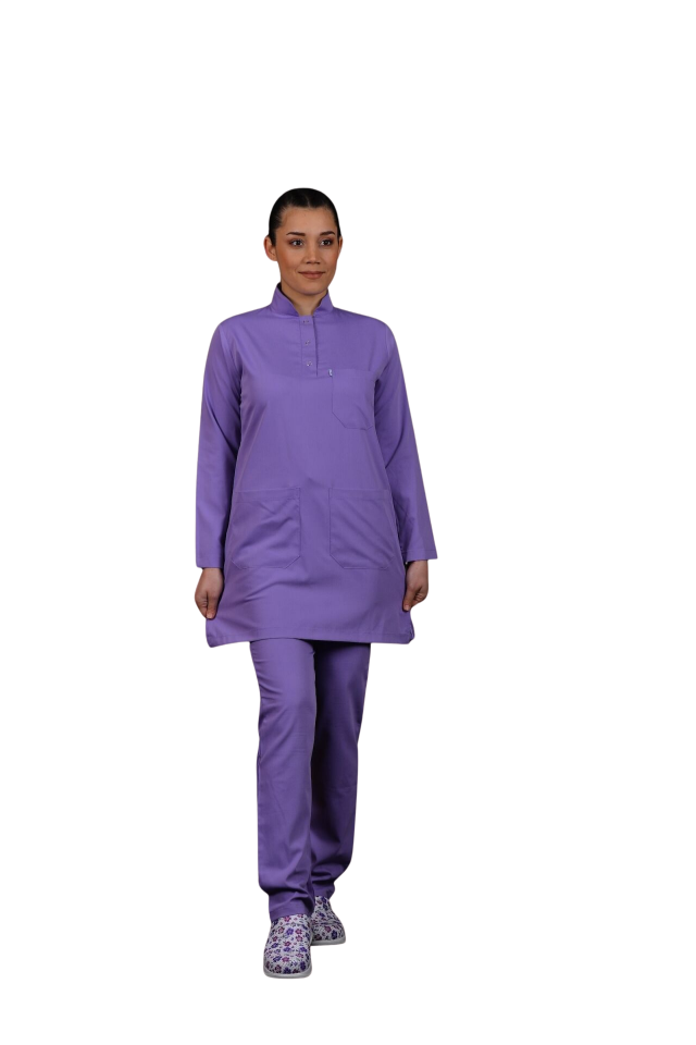 Likralı Tesettür Model Kadın Lila Scrubs