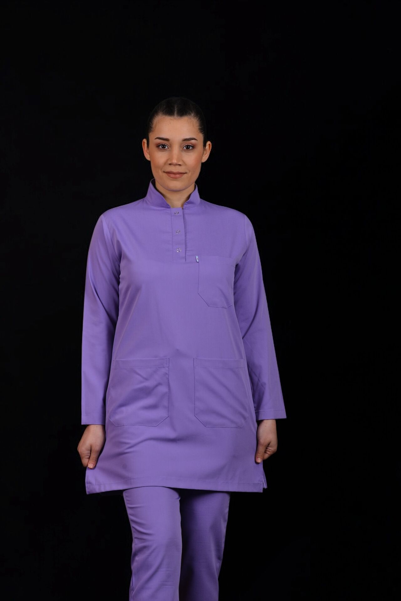 Likralı Tesettür Model Kadın Lila Scrubs