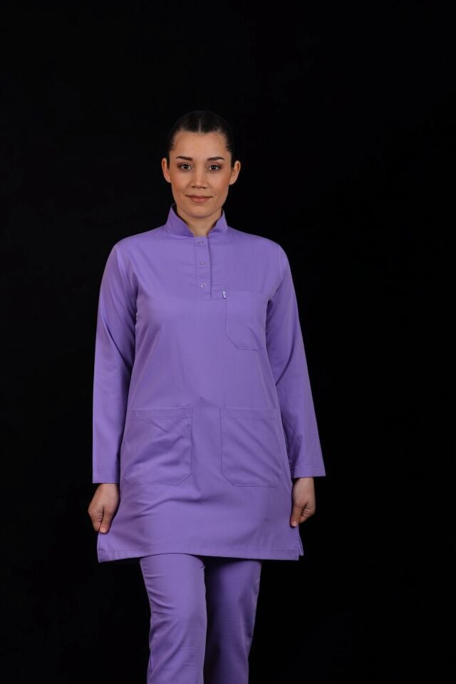 Likralı Tesettür Model Kadın Lila Scrubs