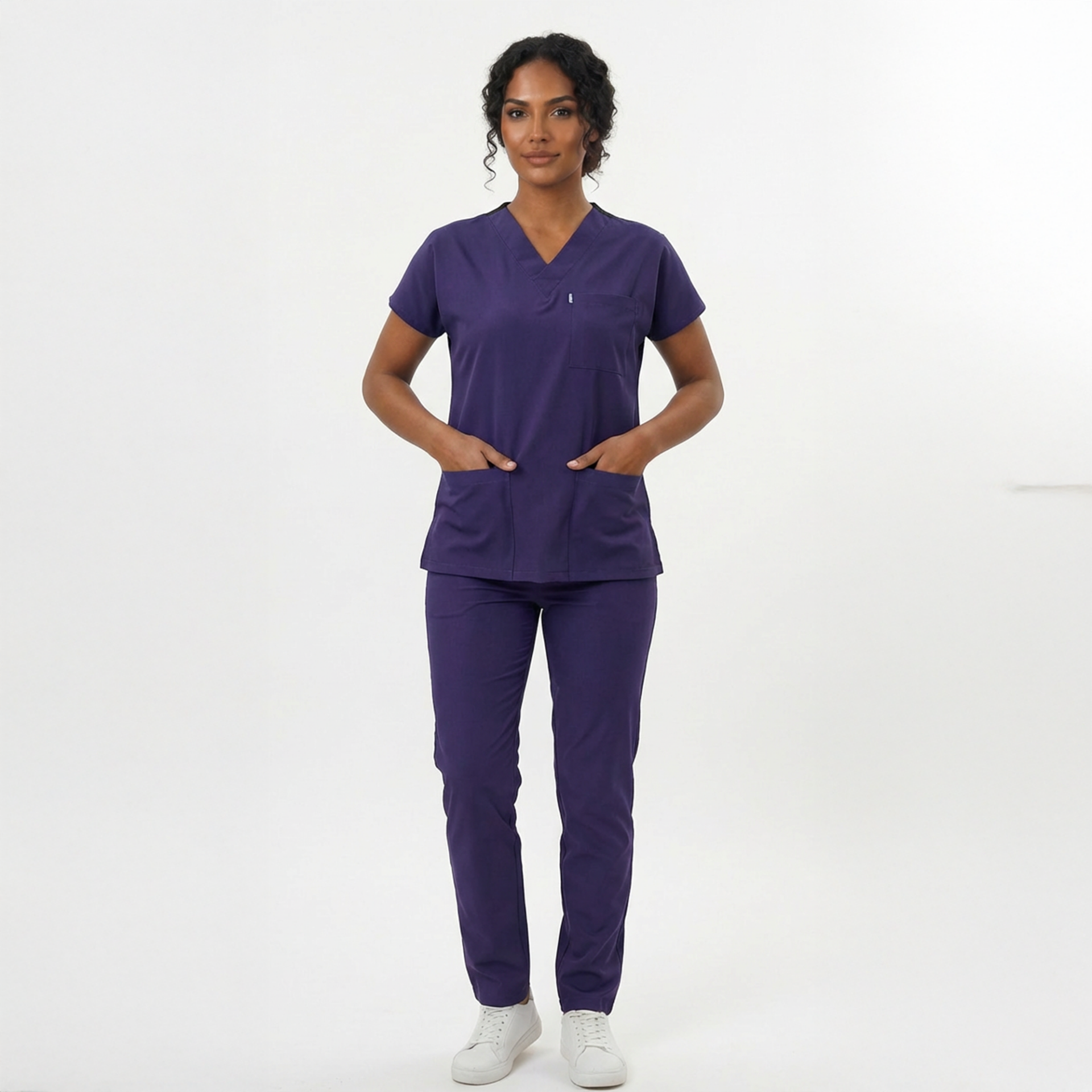 Likralı Klasik Seri Kadın Mor Scrubs