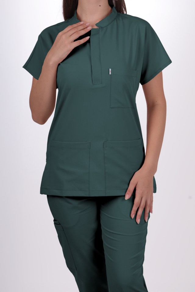 Premium Likralı Snap Seri Kadın Petrol Yeşili Scrubs