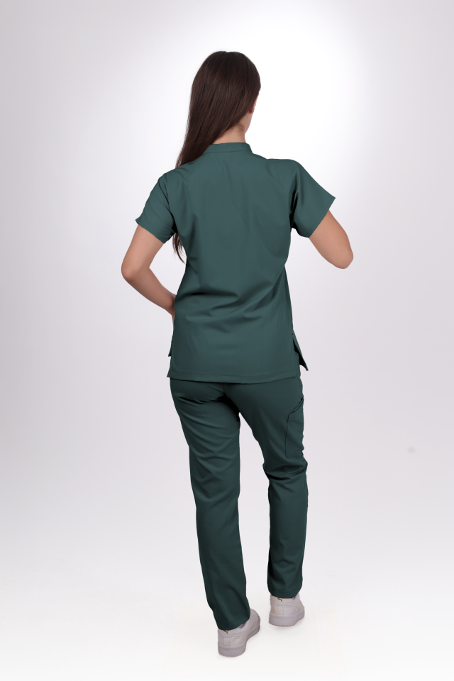 Premium Likralı Snap Seri Kadın Petrol Yeşili Scrubs