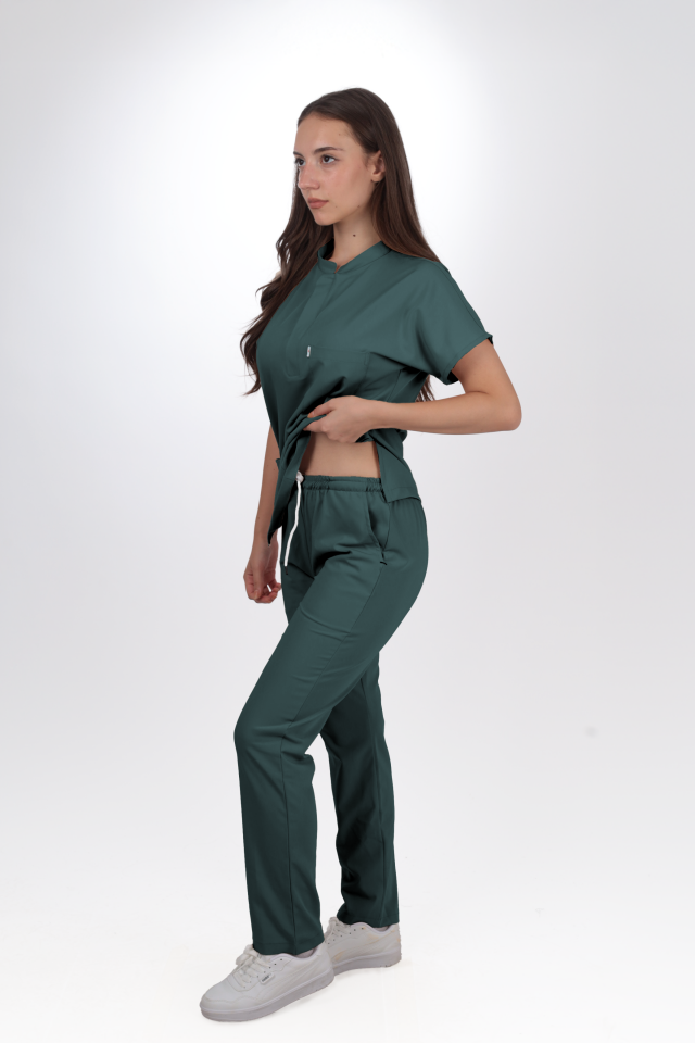 Premium Likralı Snap Seri Kadın Petrol Yeşili Scrubs