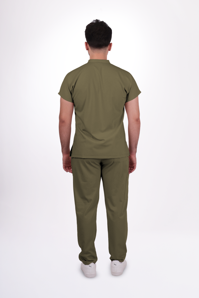 Likralı Snap Seri Erkek Haki Scrubs