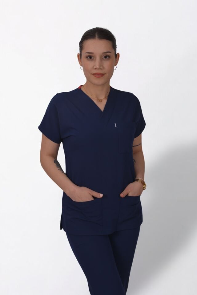 Premium Likralı Klasik Seri Kadın İndigo Lacivert Scrubs