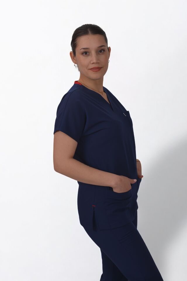Premium Likralı Klasik Seri Kadın İndigo Lacivert Scrubs