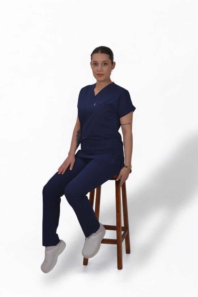Premium Likralı Klasik Seri Kadın İndigo Lacivert Scrubs