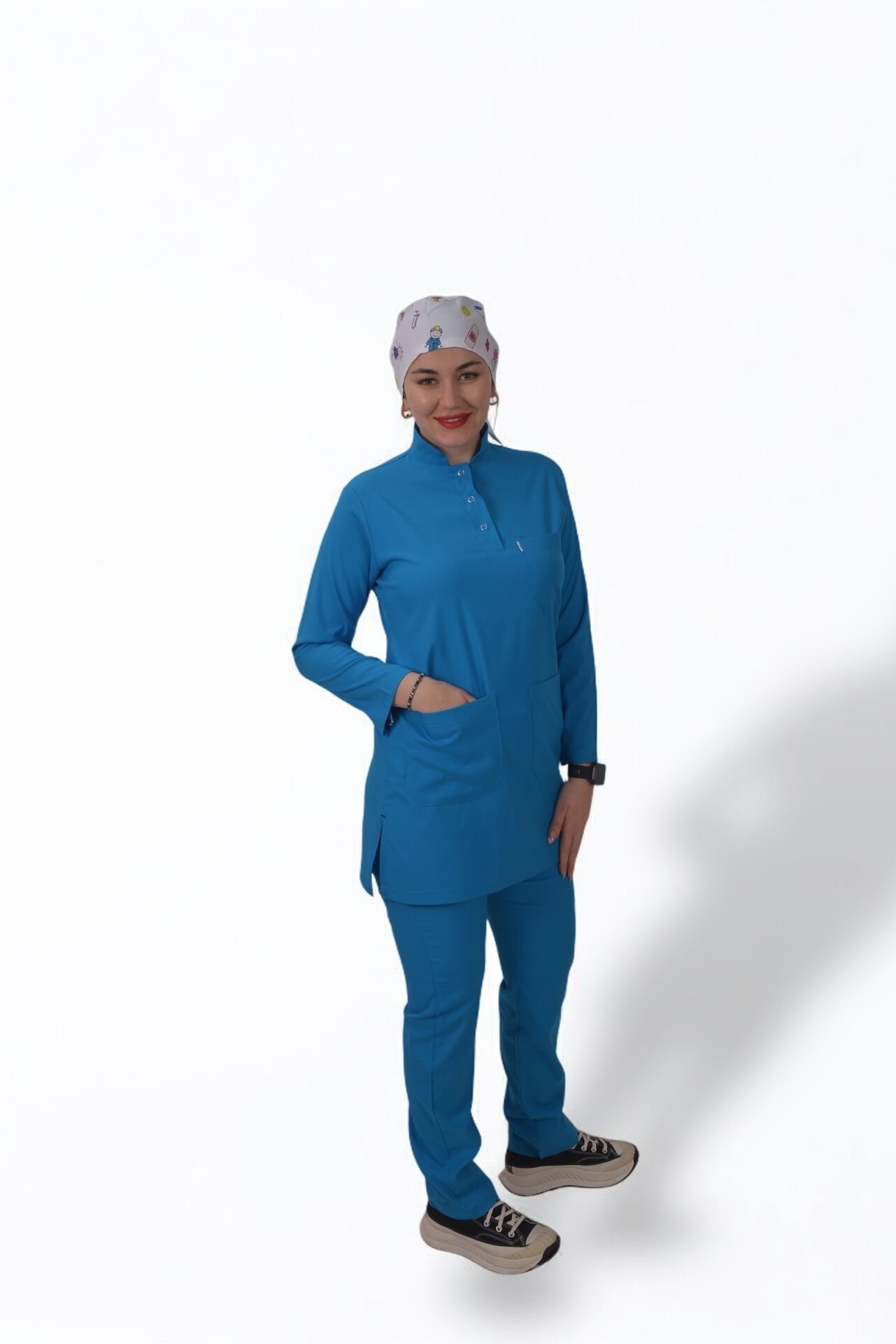 Likralı Tesettür Model Kadın Petrol Mavisi Scrubs