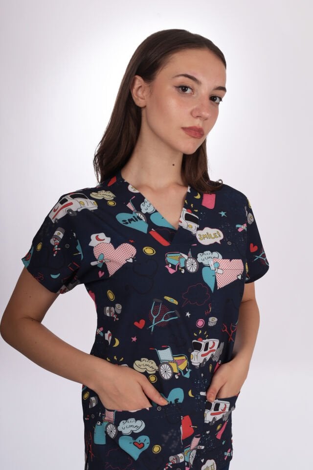 Desenli Seri Ambulans Desen Kadın Tek Üst