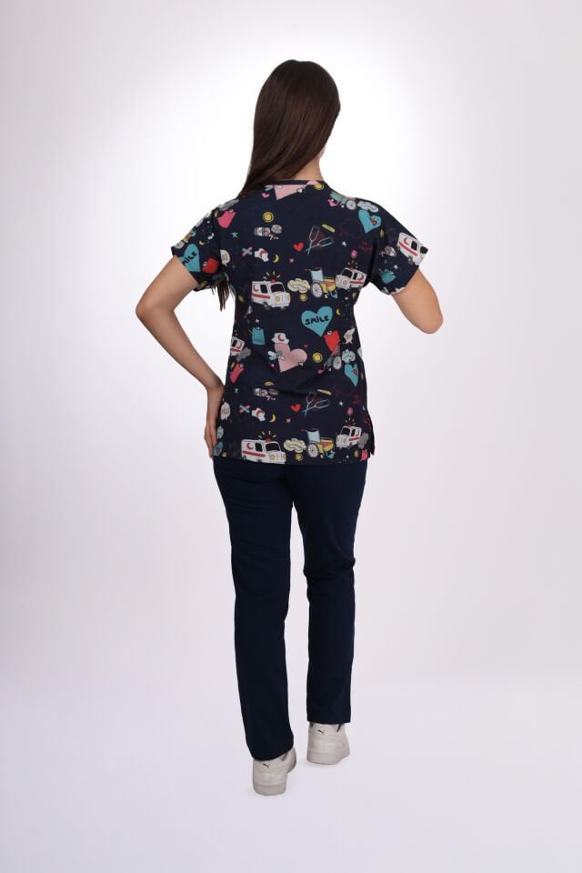 Desenli Seri Ambulans Desen Kadın Tek Üst