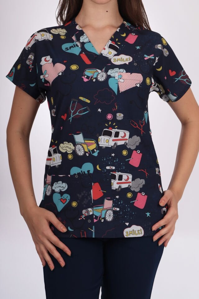 Desenli Seri Ambulans Desen Kadın Tek Üst