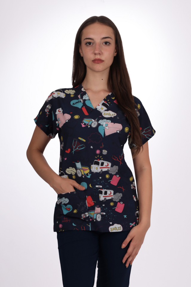 Desenli Seri Ambulans Desen Kadın Tek Üst