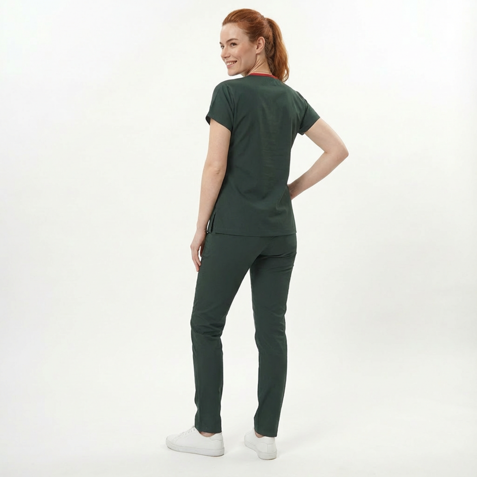 Likralı Klasik Seri Kadın Avcı Yeşili Scrubs