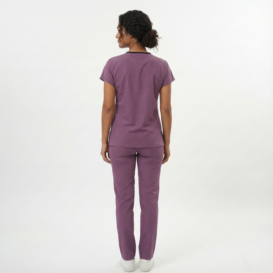 Likralı Klasik Seri Kadın Açık Mürdüm Scrubs