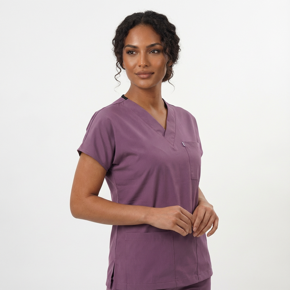 Likralı Klasik Seri Kadın Açık Mürdüm Scrubs