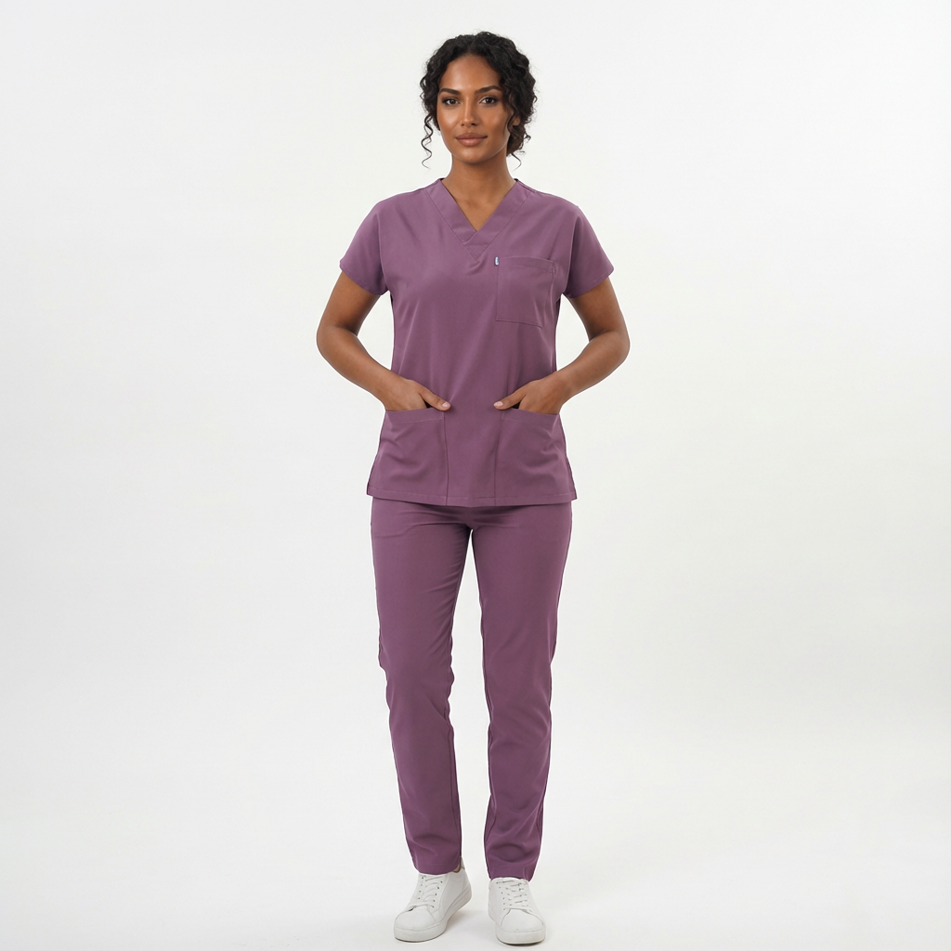 Likralı Klasik Seri Kadın Açık Mürdüm Scrubs