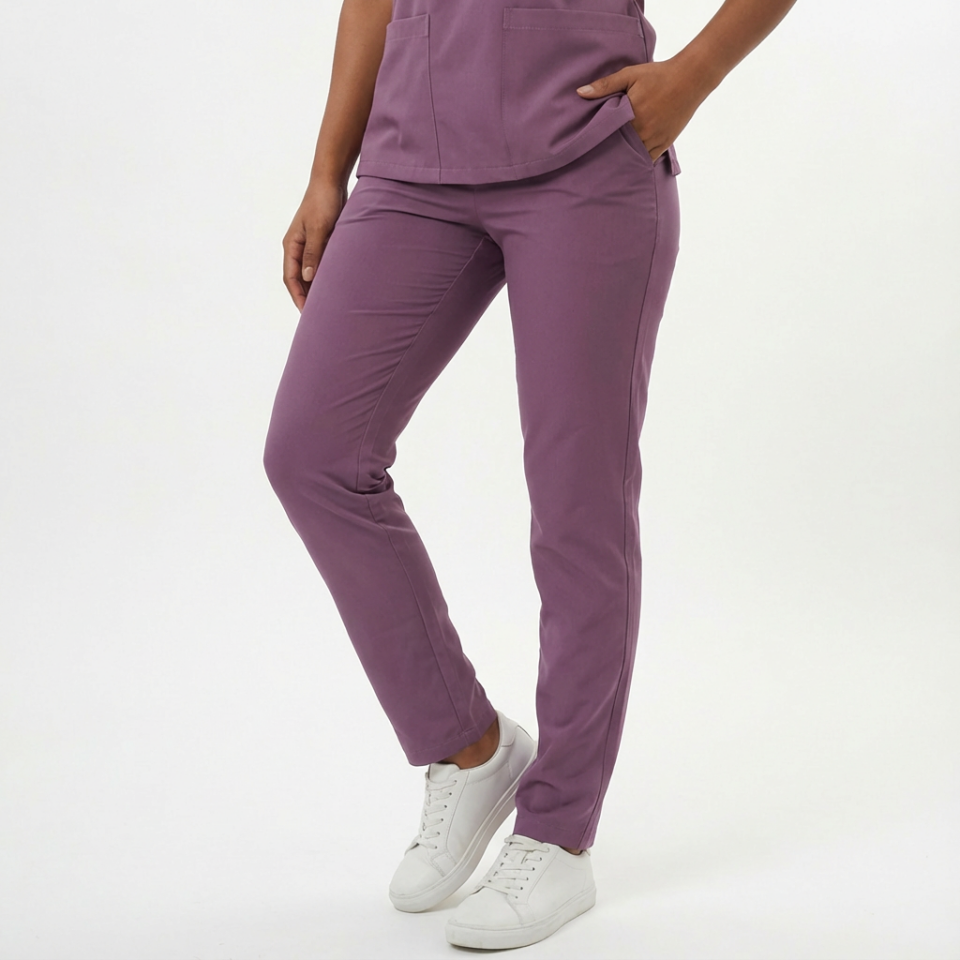 Likralı Klasik Seri Kadın Açık Mürdüm Scrubs