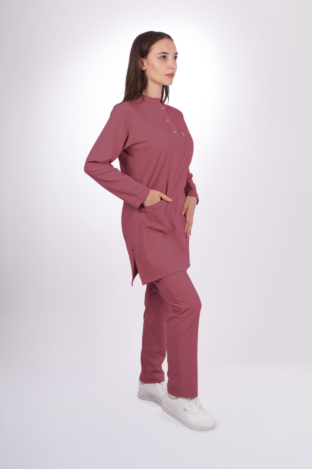 Premium Likralı Tesettür Seri Kadın Gül Kurusu Scrubs