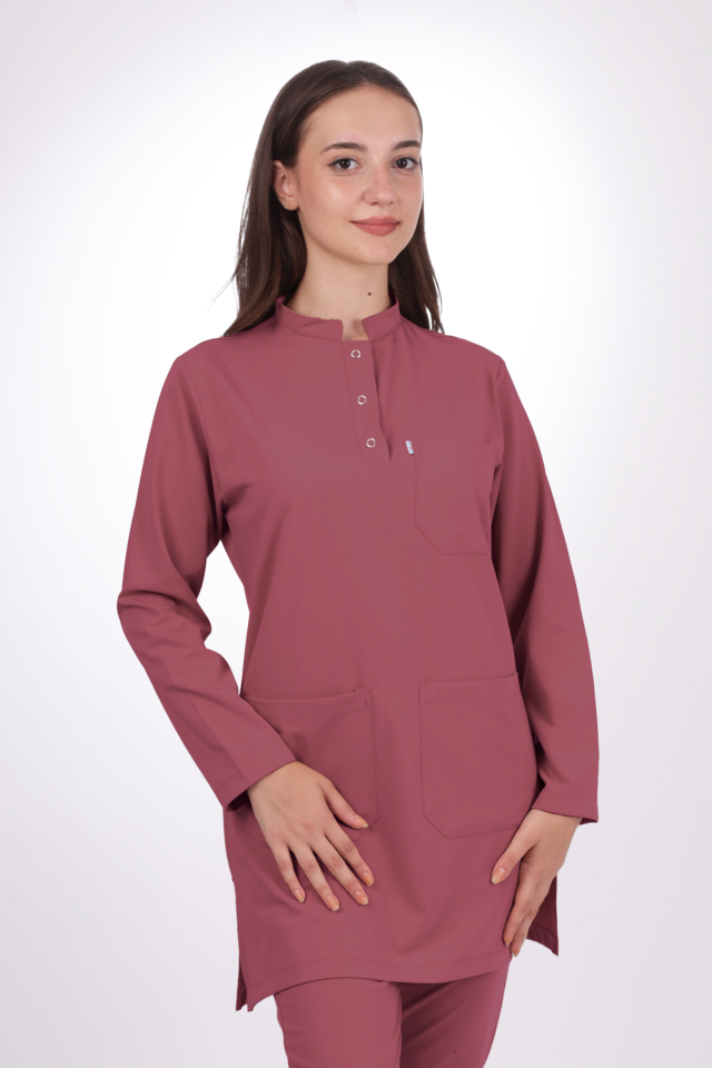 Premium Likralı Tesettür Seri Kadın Gül Kurusu Scrubs