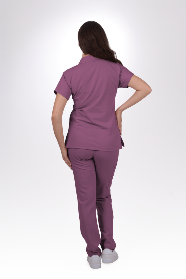 Likralı Zipper Seri Kadın Açık Mürdüm Scrubs
