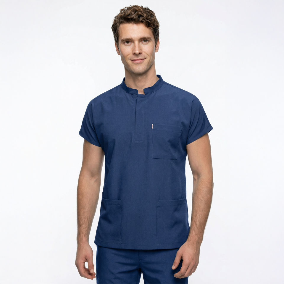 Likralı Snap Seri Erkek Havacı Mavi Scrubs