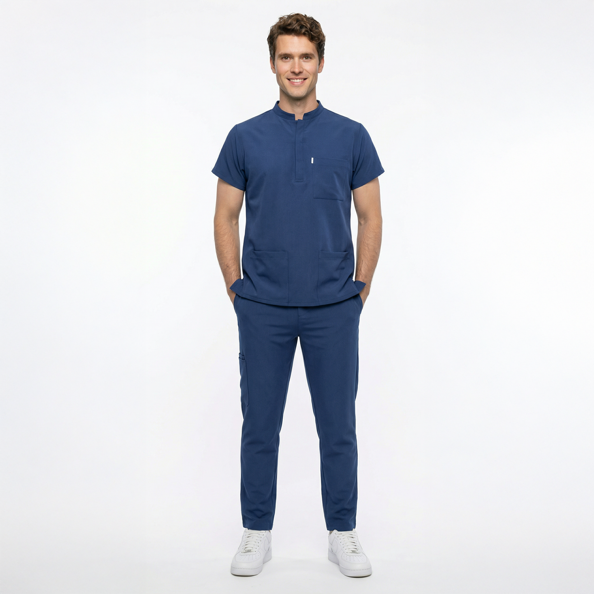 Likralı Snap Seri Erkek Havacı Mavi Scrubs