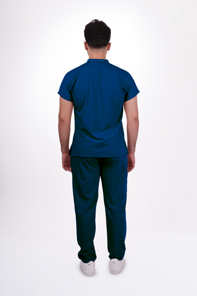 Likralı Snap Seri Erkek Havacı Mavi Scrubs