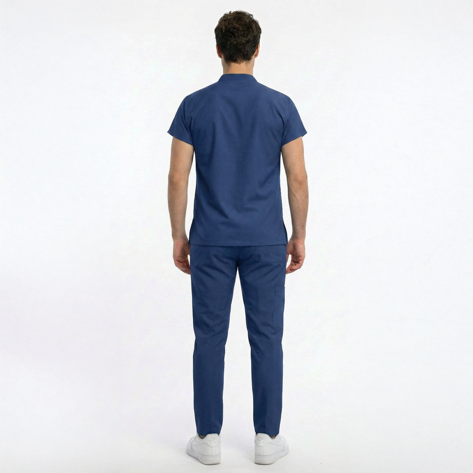 Likralı Snap Seri Erkek Havacı Mavi Scrubs