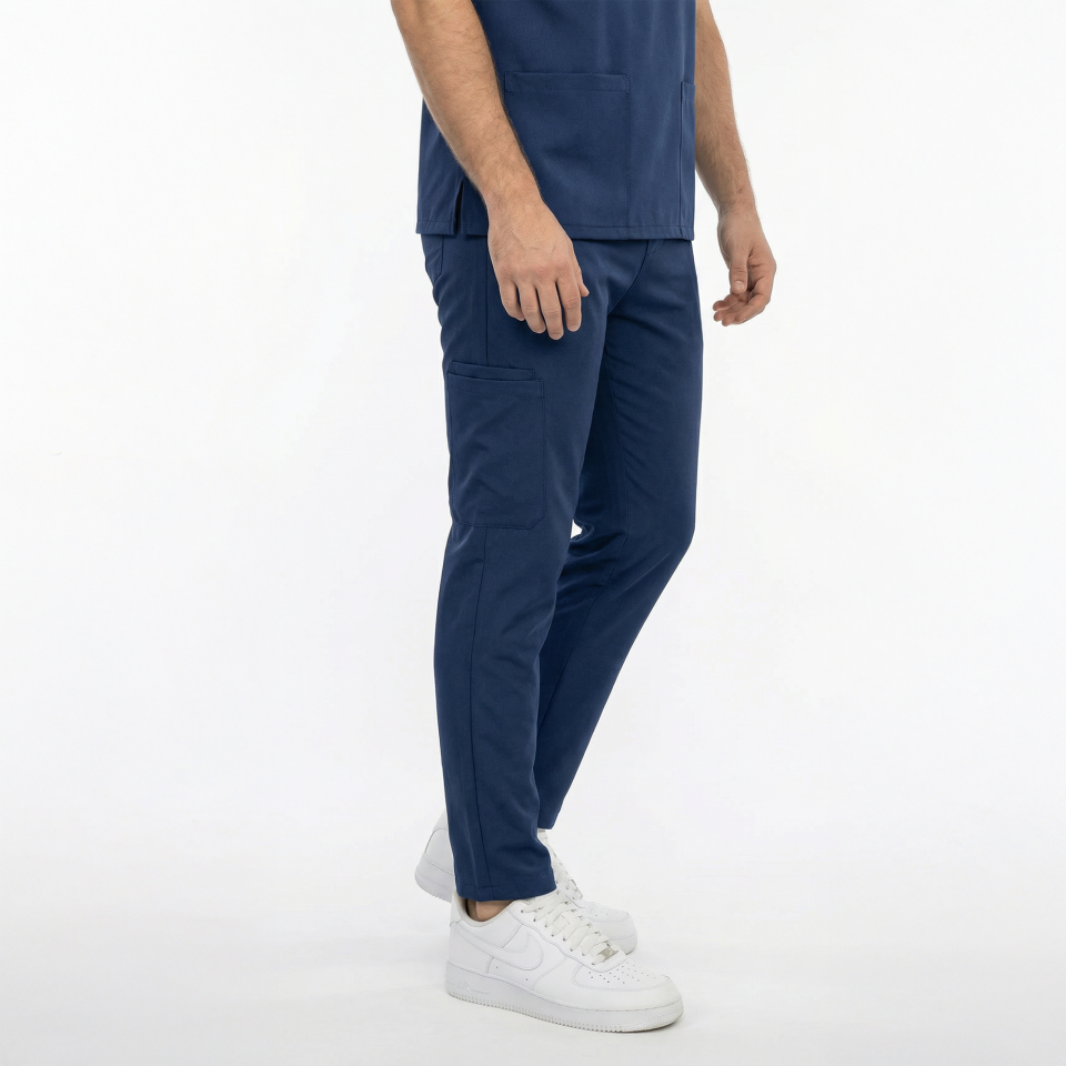 Likralı Snap Seri Erkek Havacı Mavi Scrubs