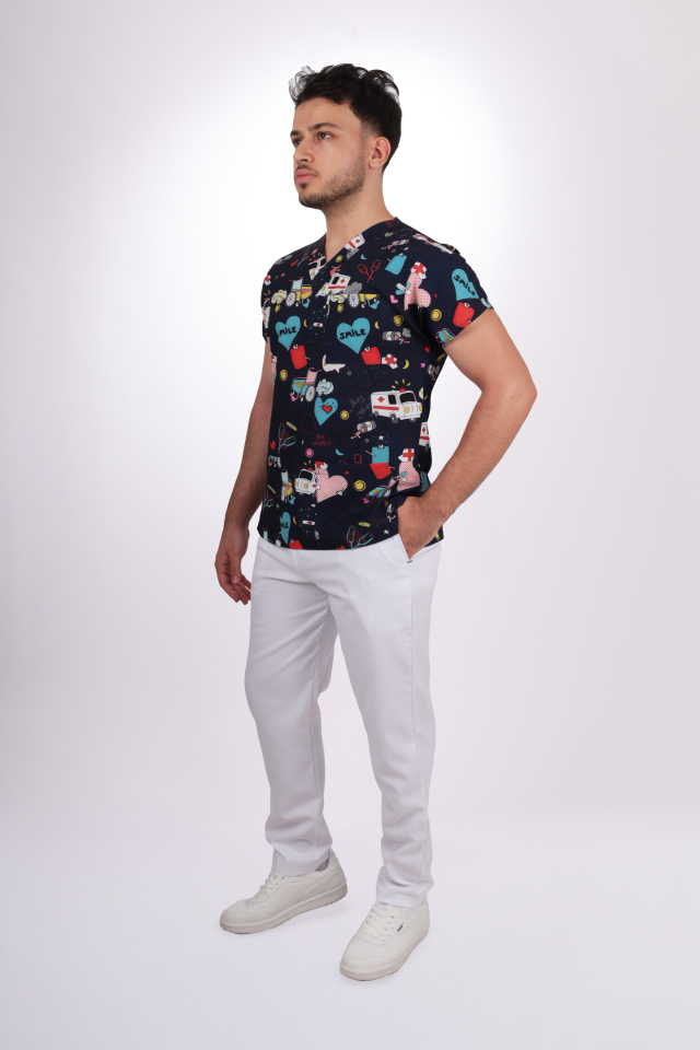 Desenli Seri Lacivert Ambulans Desen Tek Üst