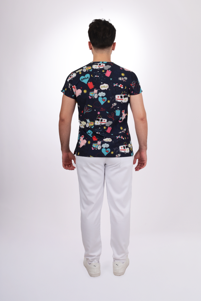 Desenli Seri Lacivert Ambulans Desen Tek Üst