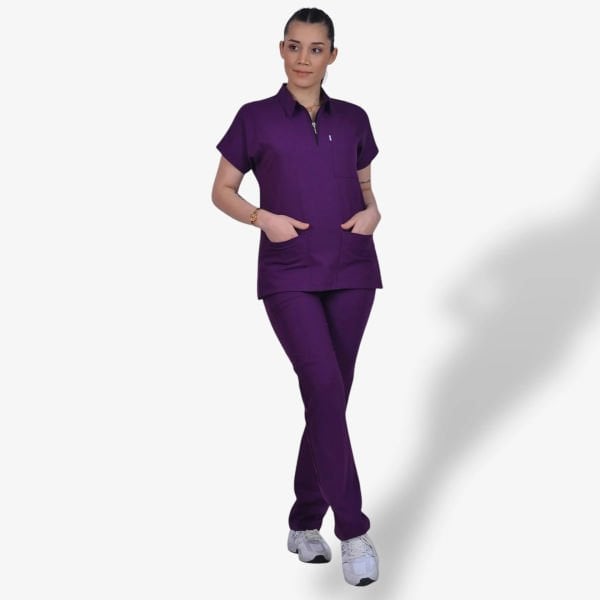 Kadın Likralı Zipper Seri Scrubs Takım
