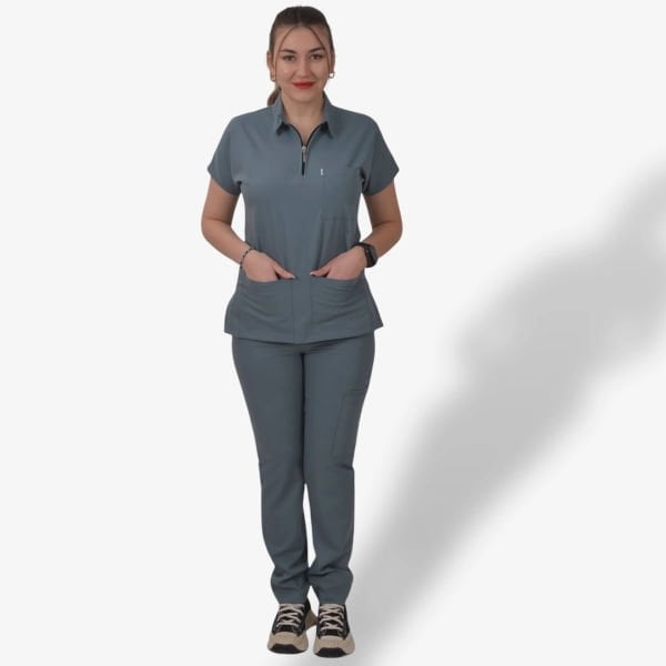 Kadın Likralı Zipper Seri Scrubs Takım