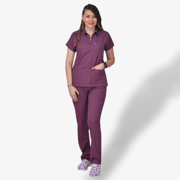 Kadın Likralı Zipper Seri Scrubs Takım