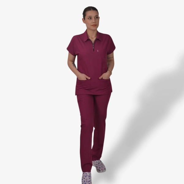 Kadın Likralı Zipper Seri Scrubs Takım