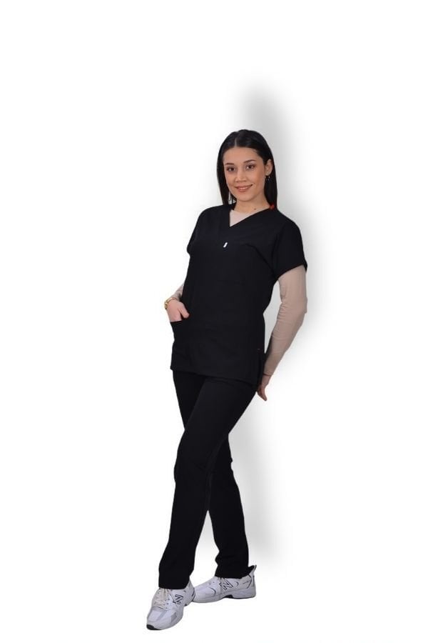 Premium Likralı Klasik Seri Kadın Siyah Scrubs