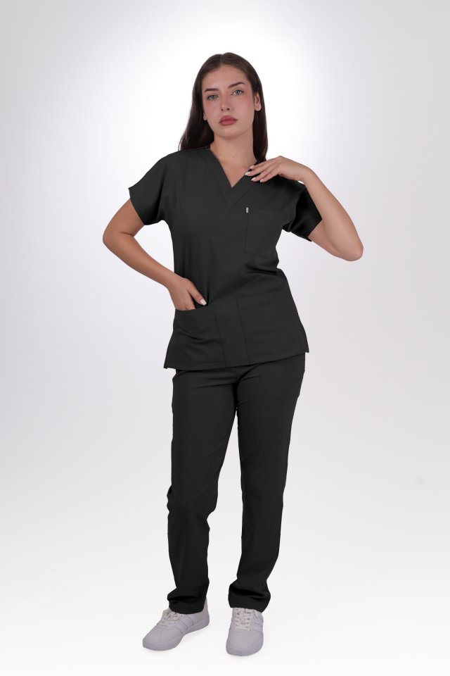 Premium Likralı Klasik Seri Kadın Siyah Scrubs