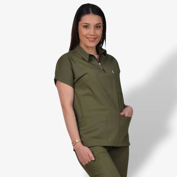Kadın Premium Zipper Seri Scrubs Tek Üst